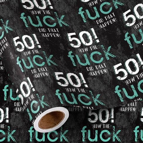 ورق تغليف عيد الميلاد الخمسين المضحك من RUSPEPA للرجال، لفة صغيرة، 50! تصميم How The Fuck Did That Happen لتغليف هدايا حفلات أعياد الميلاد والمناسبات الخاصة، 17 بوصة × 16.4 قدم in Saudi Arabia