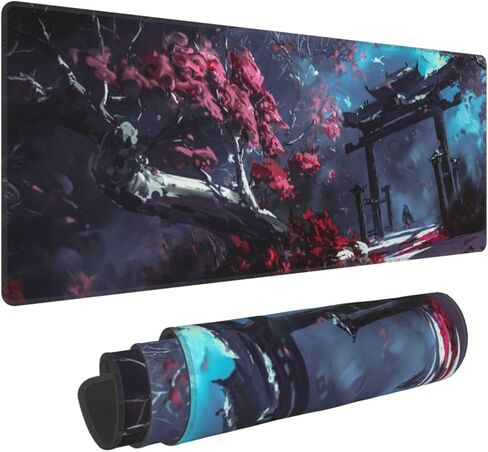 Japanese Samurai and Forest Mouse Pad, Waterproof Extended Large Gaming Mousepad Desktop, Big Long Non-Slip Mouse Mat for Laptop, Keyboard, Computer for Decor Office, 31.5 * 11.8 in in Saudi Arabia