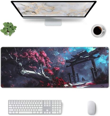 Japanese Samurai and Forest Mouse Pad, Waterproof Extended Large Gaming Mousepad Desktop, Big Long Non-Slip Mouse Mat for Laptop, Keyboard, Computer for Decor Office, 31.5 * 11.8 in in Saudi Arabia