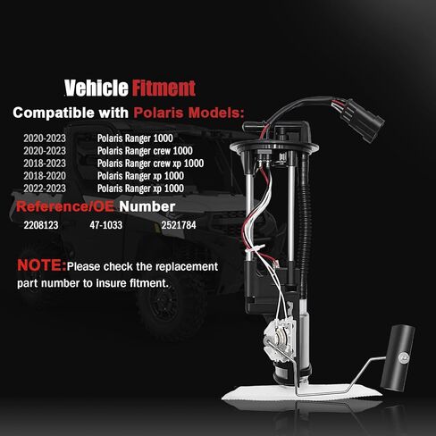 2208123 Fuel Pump Assembly Compatible With Polaris Ranger 1000, Ranger Crew XP 1000 / XP 1000 2018-2023,Electric Fuel Pump Assy Fits for Polaris Ranger CREW 1000 2020-2023, Replace OE# 47-1033 2521784 in Saudi Arabia