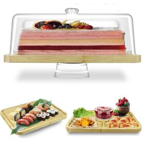 Wood Cake Stand with Lid, 11.8'' Rotating Cake Stand with Dome, Shaterproof 10.4'' Acrylic Cake Display Cover, Cake Holder Tray for Wedding Gift，Kitchen,Birthday,Parties,Baking Gifts in Kuwait