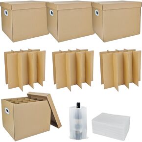 3 Sets Moving Boxes with Two-layer Divider Kits, 16 x 13 x 13 Inch Box with Lid for Glassware Wine Packing Kitchen Moving Box Corrugate Dividers with 72 Pcs Foam Pouches in Saudi Arabia