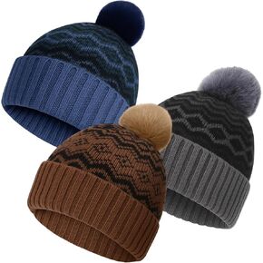 Christmas Pom Pom Beanie Hats for Men Women Winter Warm Nordic Pattern Hat Thick Skull Cap Christmas Knit Beanie in Kuwait
