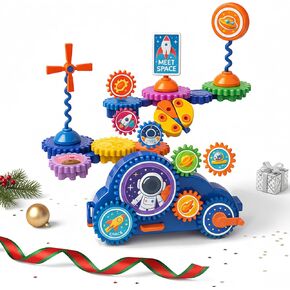 Motorized Spinning Gear Building Toys for Kids, Space Rocket STEM Construction Set, Educational Interlocking Building Blocks Puzzle | Gear Toys for Toddlers Ages 3-8 in Kuwait