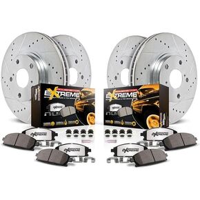 طقم فرامل أمامية وخلفية Power Stop لسيارة Jaguar F - Pace 2017-2020 [نموذج محدد] Z36 وسادات فرامل سيراميك من ألياف الكربون للشاحنة والقطر مع دوارات محفورة ومشقوقة K8204-36 in Kuwait