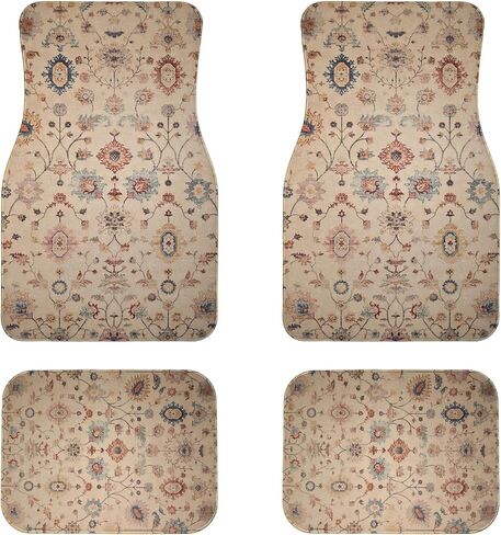 Vintage Boho Car Floor Mats-Non-Slip Rubber Backing,Front (26.8x17.3in) & Rear (13x17.3in) Set-Water Absorbing, Durable Automotive Floor Liners with Stylish Patterns in Kuwait