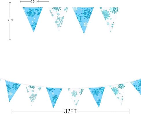 32Ft Blue and White Snowflakes Banner Triangle Flag Pennant Bunting Fabric Garland Streamers for Winter Wonderland Christmas Frozen Birthday X-mas New Years Party Festivals Hanging Decorations in Saudi Arabia