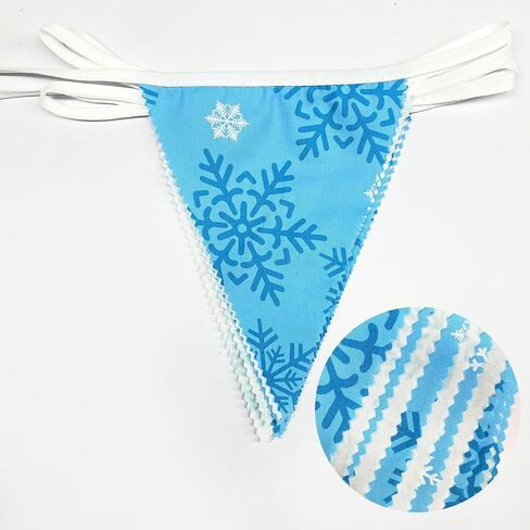 32Ft Blue and White Snowflakes Banner Triangle Flag Pennant Bunting Fabric Garland Streamers for Winter Wonderland Christmas Frozen Birthday X-mas New Years Party Festivals Hanging Decorations in Saudi Arabia