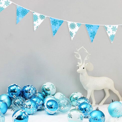 32Ft Blue and White Snowflakes Banner Triangle Flag Pennant Bunting Fabric Garland Streamers for Winter Wonderland Christmas Frozen Birthday X-mas New Years Party Festivals Hanging Decorations in Saudi Arabia