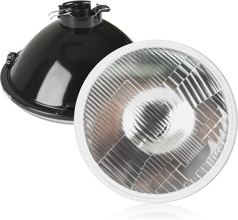 7 Inch Round Led Glass Headlight Lens Housing, Housing LED Halogen Chrome Glass Lens Headlights Conversion Kit for H4 HB2 9003 Bulbs H6024 Sealed Beam Round Headlight 1Pcs in Saudi Arabia
