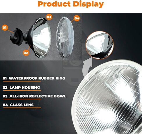 7 Inch Round Led Glass Headlight Lens Housing, Housing LED Halogen Chrome Glass Lens Headlights Conversion Kit for H4 HB2 9003 Bulbs H6024 Sealed Beam Round Headlight 1Pcs in Saudi Arabia