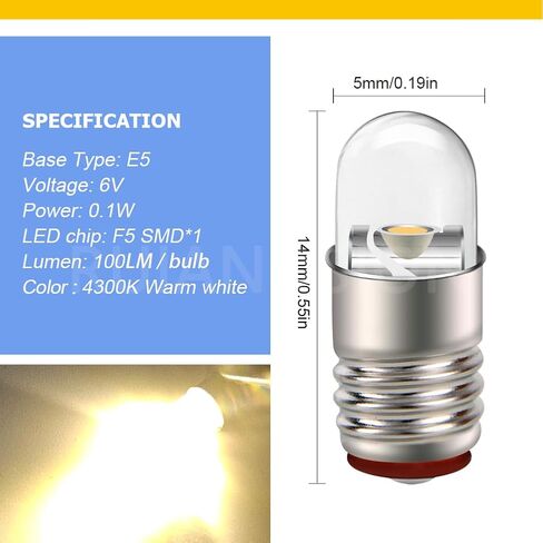 Ruiandsion E5 LED Bulb Warm White 12V E5 E5.5 Screw Base LED Bulb Upgrade for Modle Train Lights(Pack of 4) in Kuwait