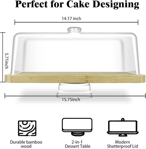 Wood Cake Stand with Lid, 11.8'' Rotating Cake Stand with Dome, Shaterproof 10.4'' Acrylic Cake Display Cover, Cake Holder Tray for Wedding Gift，Kitchen,Birthday,Parties,Baking Gifts in Kuwait