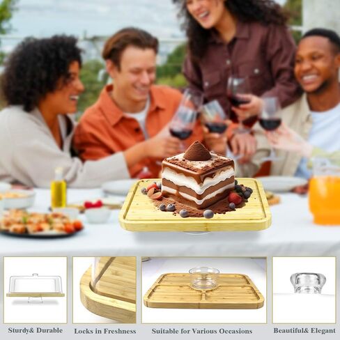 Wood Cake Stand with Lid, 11.8'' Rotating Cake Stand with Dome, Shaterproof 10.4'' Acrylic Cake Display Cover, Cake Holder Tray for Wedding Gift，Kitchen,Birthday,Parties,Baking Gifts in Kuwait