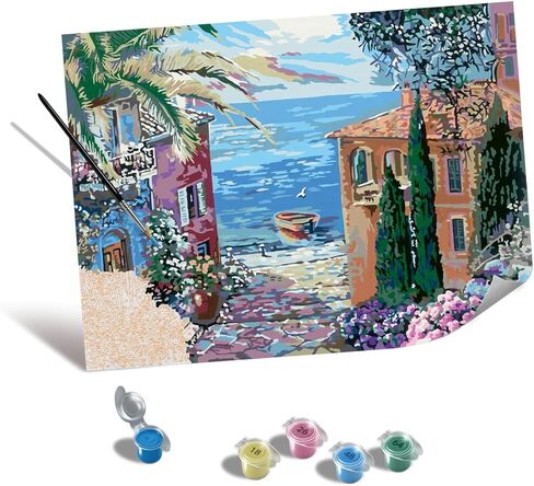 لوحة قماشية من Ravensburger Relax CreArt لمناظر البحر الأبيض المتوسط ​​بالأرقام | هدية فنية مثالية للبالغين، وتخفيف التوتر، والهوايات الإبداعية in Saudi Arabia