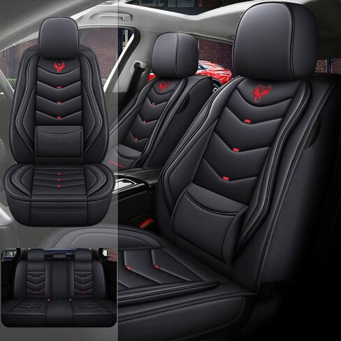 أغطية مقاعد السيارة لسيارة Honda Civic 2003-2026، مجموعة كاملة من أغطية المقاعد المصنوعة من الجلد الفاخر المقاوم للماء ومضادة للانزلاق مع تصميم آمن للوسائد الهوائية (أسود وأزرق، قياسي) in Kuwait