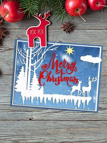 Christmas Trees Elk Die Cuts for Card Making, Xmas Forest Deer Background Cutting Dies Merry Christmas Words Dies Stencils Embossing Template for Scrapbooking DIY Cards Album Crafts Supplies in Saudi Arabia