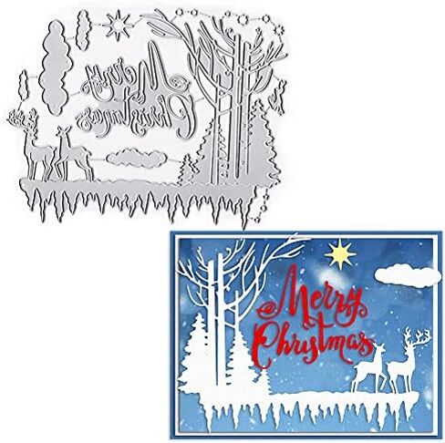 Christmas Trees Elk Die Cuts for Card Making, Xmas Forest Deer Background Cutting Dies Merry Christmas Words Dies Stencils Embossing Template for Scrapbooking DIY Cards Album Crafts Supplies in Saudi Arabia
