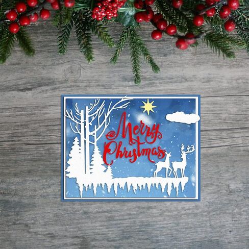 Christmas Trees Elk Die Cuts for Card Making, Xmas Forest Deer Background Cutting Dies Merry Christmas Words Dies Stencils Embossing Template for Scrapbooking DIY Cards Album Crafts Supplies in Saudi Arabia