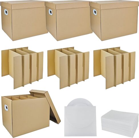 3 Sets Moving Boxes with Two-layer Divider Kits, 16 x 13 x 13 Inch Box with Lid for Glassware Wine Packing Kitchen Moving Box Corrugate Dividers with 72 Pcs Foam Pouches in Saudi Arabia