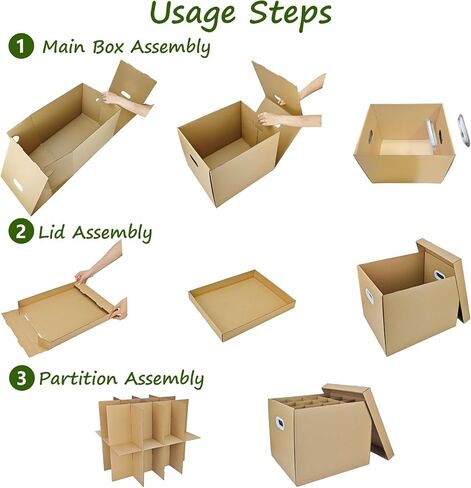 3 Sets Moving Boxes with Two-layer Divider Kits, 16 x 13 x 13 Inch Box with Lid for Glassware Wine Packing Kitchen Moving Box Corrugate Dividers with 72 Pcs Foam Pouches in Saudi Arabia