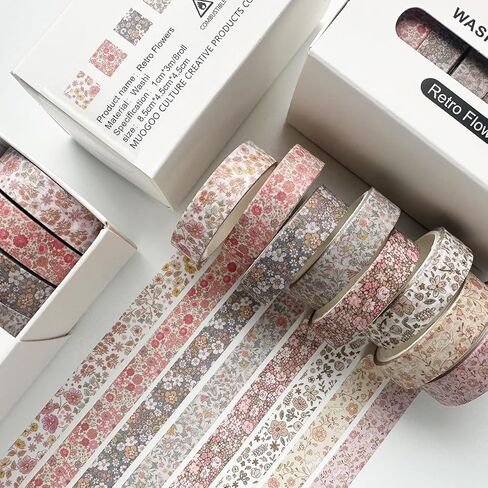 Washi Tape Set Vintage Floral Prints Masking DIY Craft Decorative Tapes for Scrapbook Supplies Junk Journaling Painter 8 Roll in Saudi Arabia