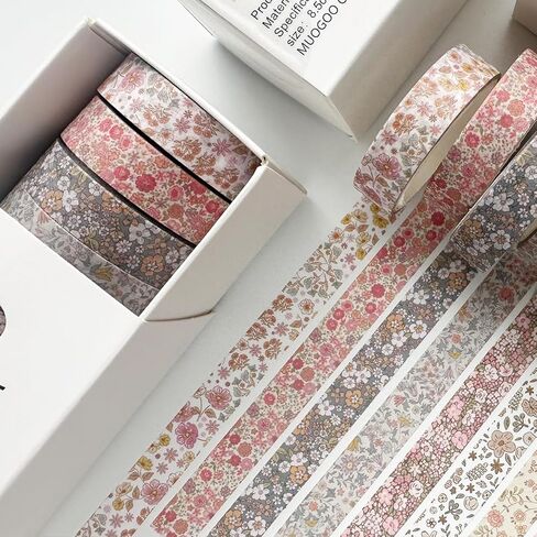 Washi Tape Set Vintage Floral Prints Masking DIY Craft Decorative Tapes for Scrapbook Supplies Junk Journaling Painter 8 Roll in Saudi Arabia