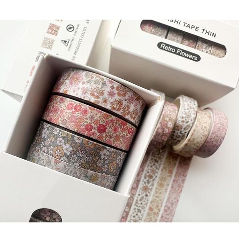 Washi Tape Set Vintage Floral Prints Masking DIY Craft Decorative Tapes for Scrapbook Supplies Junk Journaling Painter 8 Roll in Saudi Arabia