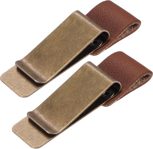 MECCANIXITY 50mm Stainless Steel Clip with PU Leather Pen Loop Pencil Holder for Notebook Journal Diary, Gold Brown Pack of 2 in Saudi Arabia