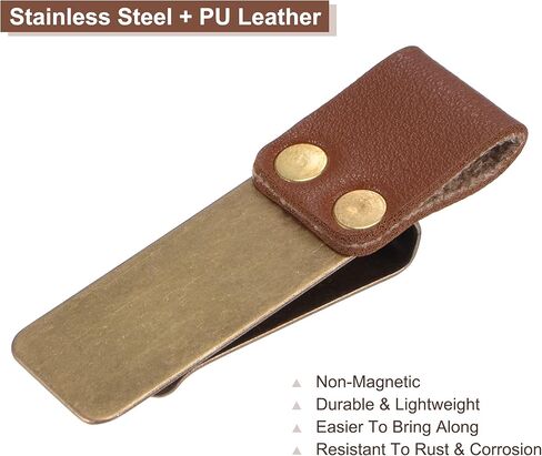 MECCANIXITY 50mm Stainless Steel Clip with PU Leather Pen Loop Pencil Holder for Notebook Journal Diary, Gold Brown Pack of 2 in Saudi Arabia
