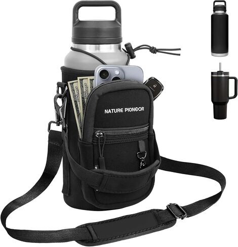 NATURE PIONEOR Water Bottle Carrier with Strap - 25/32/40OZ Neoprene Water Bottle Sling Bag Sleeve Case with 2 Pockets in Kuwait