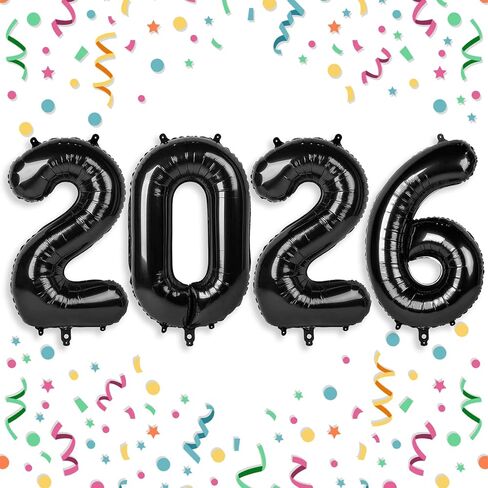 2026 بالونات سوداء 2026 أرقام بالونات - 40 بوصة سنة جديدة سعيدة بالونات فويل 2026 لمستلزمات حفلات رأس السنة الجديدة وديكورات أعياد الميلاد والذكرى السنوية للتخرج in Kuwait
