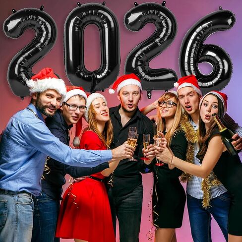 2026 بالونات سوداء 2026 أرقام بالونات - 40 بوصة سنة جديدة سعيدة بالونات فويل 2026 لمستلزمات حفلات رأس السنة الجديدة وديكورات أعياد الميلاد والذكرى السنوية للتخرج in Kuwait
