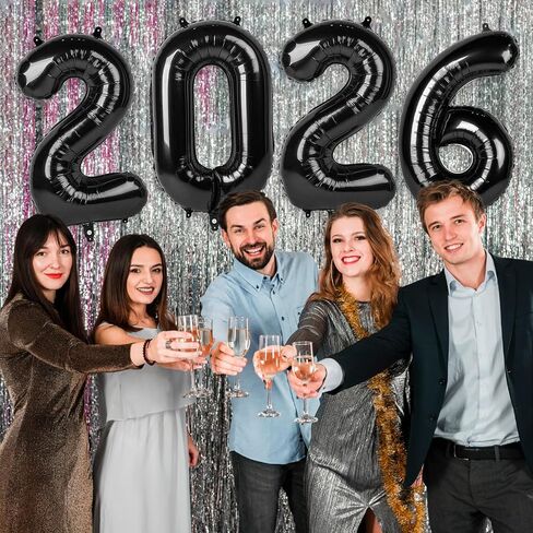2026 بالونات سوداء 2026 أرقام بالونات - 40 بوصة سنة جديدة سعيدة بالونات فويل 2026 لمستلزمات حفلات رأس السنة الجديدة وديكورات أعياد الميلاد والذكرى السنوية للتخرج in Kuwait