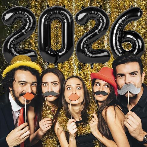 2026 بالونات سوداء 2026 أرقام بالونات - 40 بوصة سنة جديدة سعيدة بالونات فويل 2026 لمستلزمات حفلات رأس السنة الجديدة وديكورات أعياد الميلاد والذكرى السنوية للتخرج in Kuwait