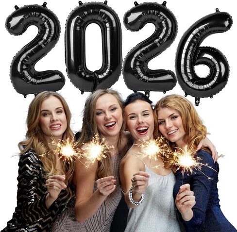 2026 بالونات سوداء 2026 أرقام بالونات - 40 بوصة سنة جديدة سعيدة بالونات فويل 2026 لمستلزمات حفلات رأس السنة الجديدة وديكورات أعياد الميلاد والذكرى السنوية للتخرج in Kuwait