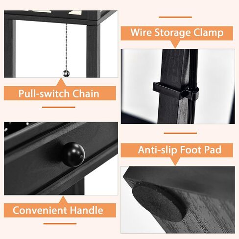 Tangkula floor lamp with Shelves and Drawer, Modern with 1 Power Outlet and 2 USB Ports, Standing for Living Room and Bedroom, Black (Carved) in Saudi Arabia