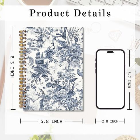 MKIJUHB Vintage Toile de Jouy Floral Notebook 5.5x8.3, Blue and White Floral Journal for Women, Elegant Classical French Botanical Flower Notebook for Note Taking in Saudi Arabia
