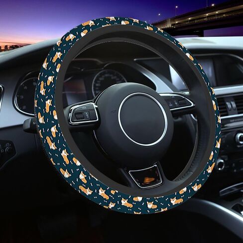 Corgi Car Steering Wheel Cover and a Bone Steering Wheel Cover Car Decor Suitable for Most Vehicles Including Trucks and SUV in Saudi Arabia