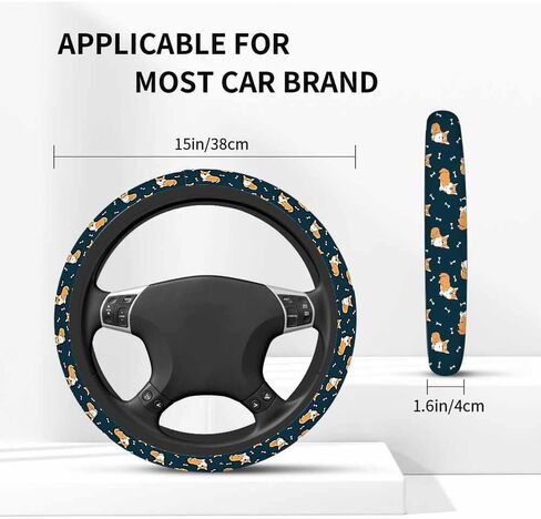 Corgi Car Steering Wheel Cover and a Bone Steering Wheel Cover Car Decor Suitable for Most Vehicles Including Trucks and SUV in Saudi Arabia