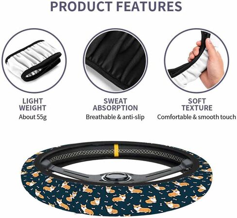 Corgi Car Steering Wheel Cover and a Bone Steering Wheel Cover Car Decor Suitable for Most Vehicles Including Trucks and SUV in Saudi Arabia