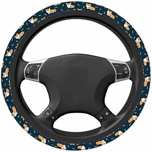 Corgi Car Steering Wheel Cover and a Bone Steering Wheel Cover Car Decor Suitable for Most Vehicles Including Trucks and SUV in Saudi Arabia