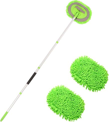 62 Inch Car wash Brush with Long Aluminum Pole, Car Wash Brush Microfiber Car Cleaning Brush Kit, Washing Mop Kit of Scratch-Free Replacement Head for Car, RV Truck ,(Green) in Saudi Arabia