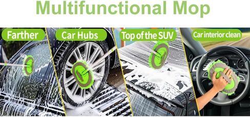 62 Inch Car wash Brush with Long Aluminum Pole, Car Wash Brush Microfiber Car Cleaning Brush Kit, Washing Mop Kit of Scratch-Free Replacement Head for Car, RV Truck ,(Green) in Saudi Arabia