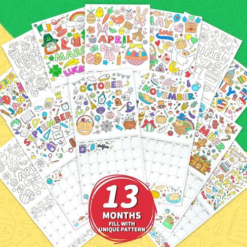 Coloring Calendar 2026, Wall Calendar for Kids, Color Your Own Calendar 12 Months, January to December, Jan.2026 - Jan.2027, Fun Art Activity for Children in Saudi Arabia