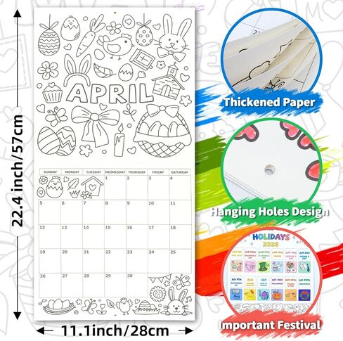 Coloring Calendar 2026, Wall Calendar for Kids, Color Your Own Calendar 12 Months, January to December, Jan.2026 - Jan.2027, Fun Art Activity for Children in Saudi Arabia