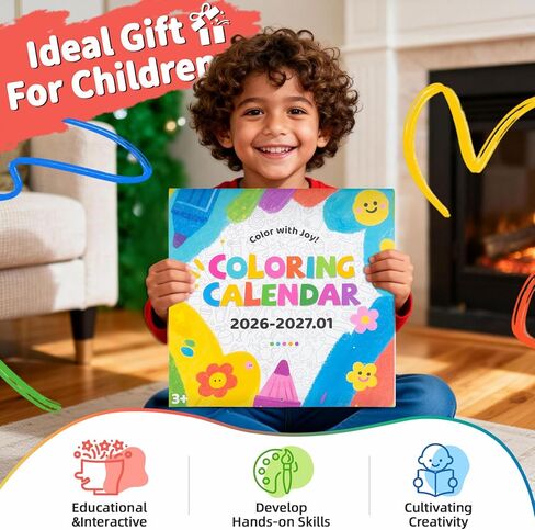 Coloring Calendar 2026, Wall Calendar for Kids, Color Your Own Calendar 12 Months, January to December, Jan.2026 - Jan.2027, Fun Art Activity for Children in Saudi Arabia