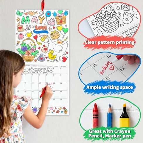 Coloring Calendar 2026, Wall Calendar for Kids, Color Your Own Calendar 12 Months, January to December, Jan.2026 - Jan.2027, Fun Art Activity for Children in Saudi Arabia