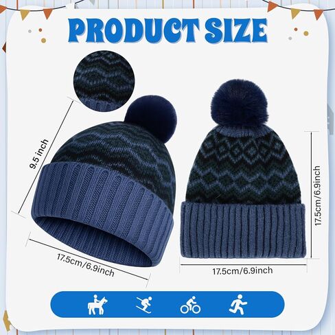 Christmas Pom Pom Beanie Hats for Men Women Winter Warm Nordic Pattern Hat Thick Skull Cap Christmas Knit Beanie in Kuwait