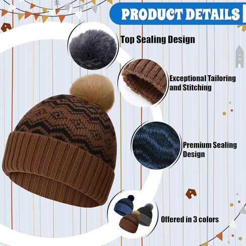 Christmas Pom Pom Beanie Hats for Men Women Winter Warm Nordic Pattern Hat Thick Skull Cap Christmas Knit Beanie in Kuwait